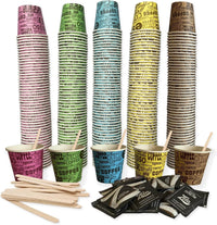 1 KIT ACCESSORI BIO PER CAFFE' 150 BICCHIERI 150 BUSTINE DI ZUCCHERO 150 PALETTE BIODEGRADABILE