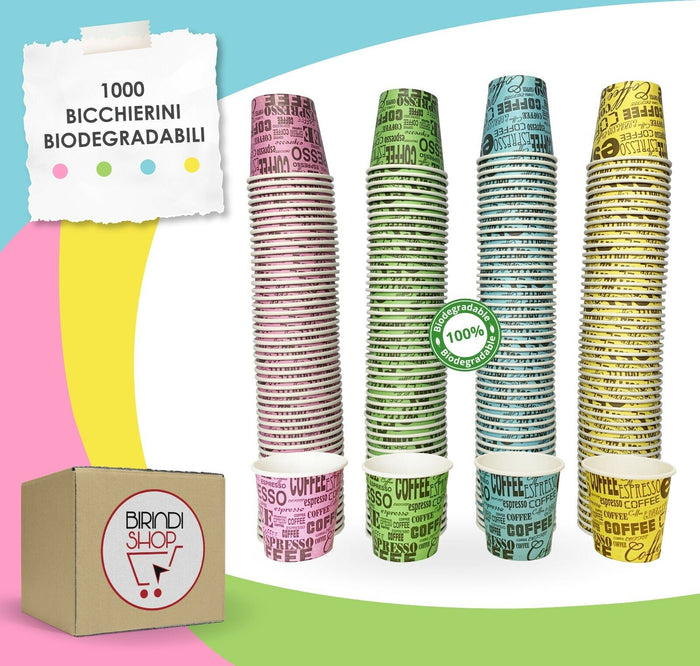 1000 pz BICCHIERE DI CARTA PER CAFFè TEAM BIO 75 ML CAFFè BICCHIERINI COLORATI..