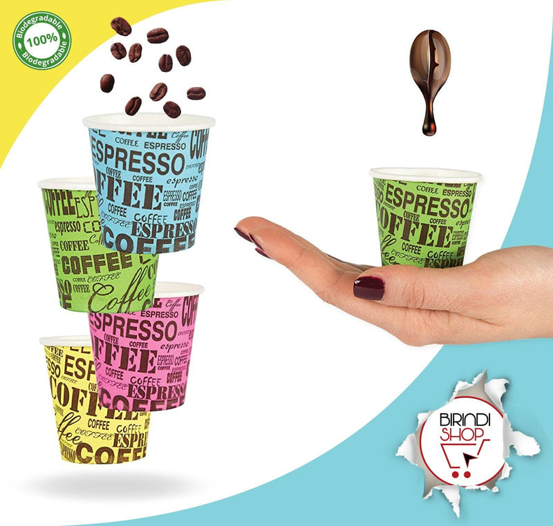 1000 pz BICCHIERE DI CARTA PER CAFFè TEAM BIO 75 ML CAFFè BICCHIERINI COLORATI..