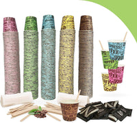 1 KIT ACCESSORI BIO PER CAFFE' 150 BICCHIERI 150 BUSTINE DI ZUCCHERO 150 PALETTE BIODEGRADABILE