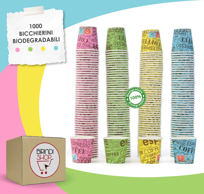 1000 pz BICCHIERE DI CARTA PER CAFFè TEAM BIO 75 ML CAFFè BICCHIERINI COLORATI