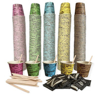 KIT ACCESSORI BIO PER CAFFE' 150 BICCHIERI 150 BUSTINE DI ZUCCHERO 150 PALETTE