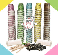 KIT ACCESSORI BIO PER CAFFE' 150 BICCHIERI 150 BUSTINE DI ZUCCHERO 150 PALETTE