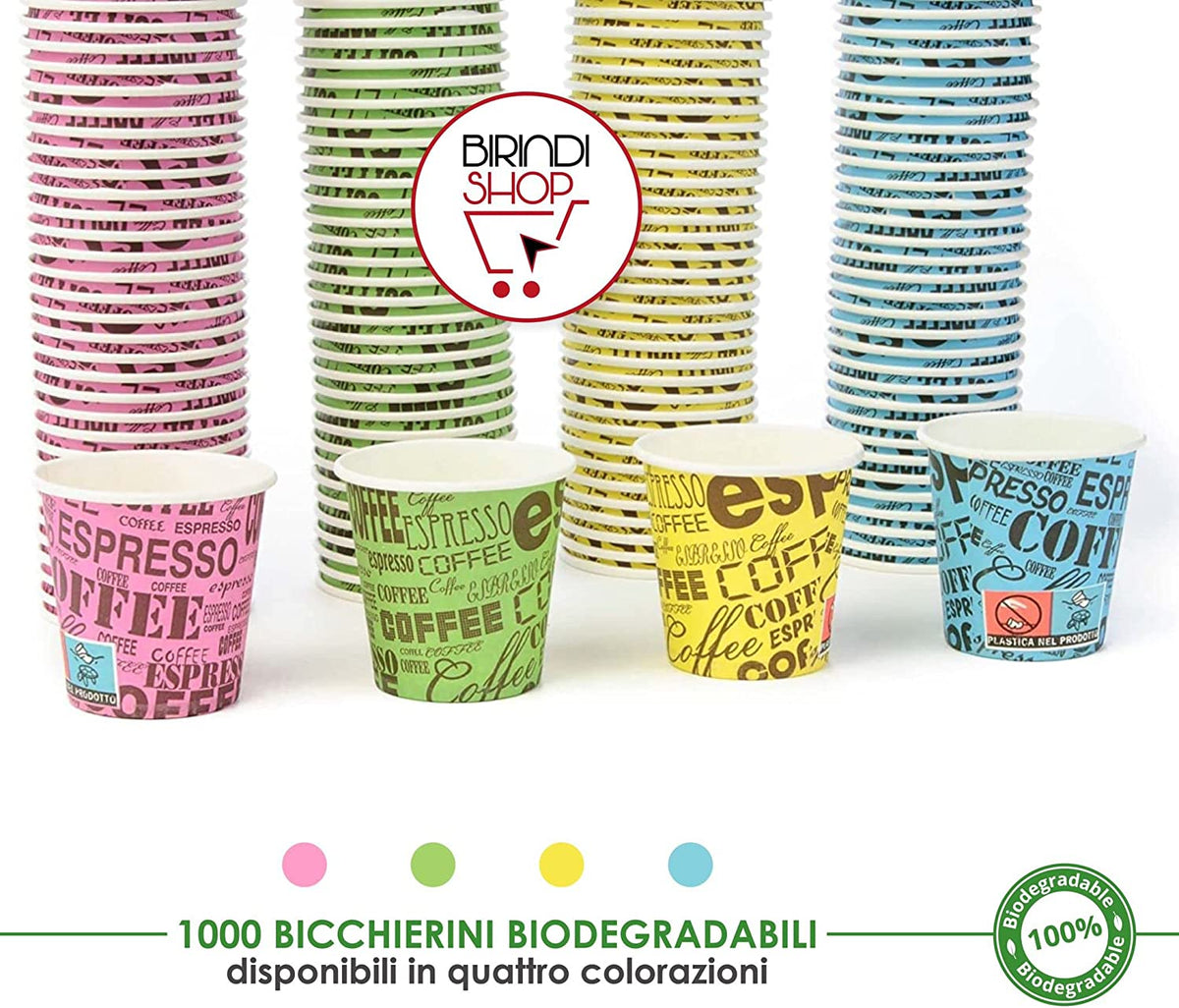 1000 pz BICCHIERE DI CARTA PER CAFFè TEAM BIO 75 ML CAFFè BICCHIERINI COLORATI