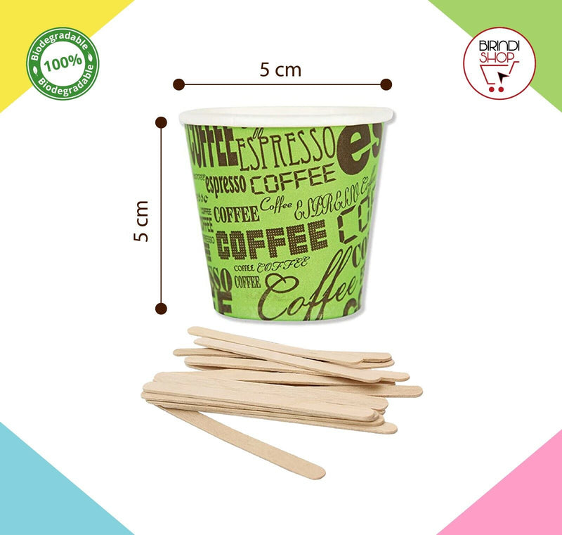 1000 pz BICCHIERE DI CARTA CON PALETTINE PER CAFFè TEAM BIO 75 ML CAFFè BICCHIERINI COLORATI