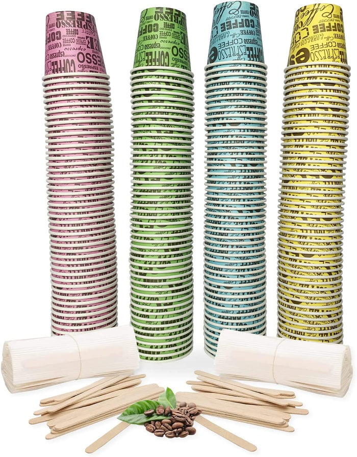 1000 pz BICCHIERE DI CARTA CON PALETTINE PER CAFFè TEAM BIO 75 ML CAFFè BICCHIERINI COLORATI