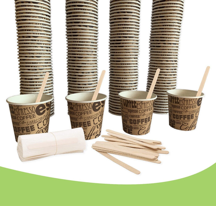 1000 pz BICCHIERE DI CARTA CON PALETTINE PER CAFFè TEAM BIO 75 ML CAFFè BICCHIERINI MARRONI