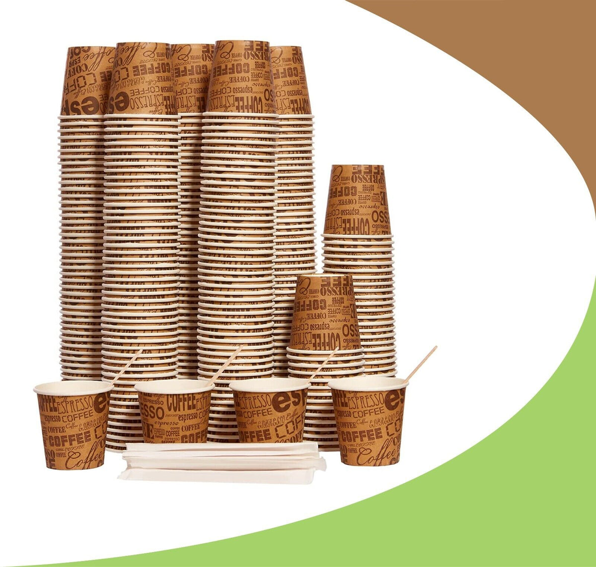 1000 pz BICCHIERE DI CARTA CON PALETTINE PER CAFFè TEAM BIO 75 ML CAFFè BICCHIERINI MARRONI
