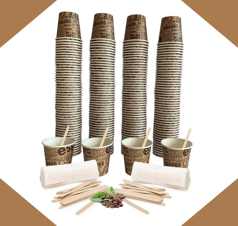 1000 pz BICCHIERE DI CARTA CON PALETTINE PER CAFFè TEAM BIO 75 ML CAFFè BICCHIERINI MARRONI
